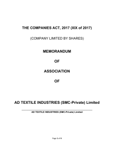 AD textile industries MOA
