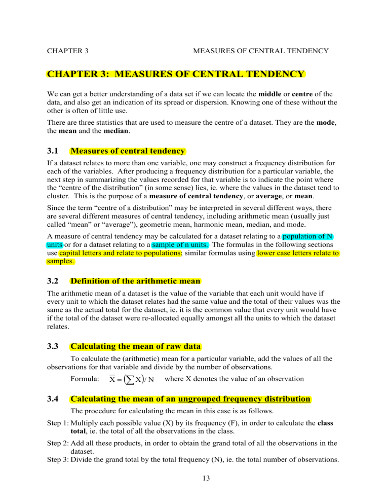 Measure Of Central Tendency Ungrouped And Grouped Data