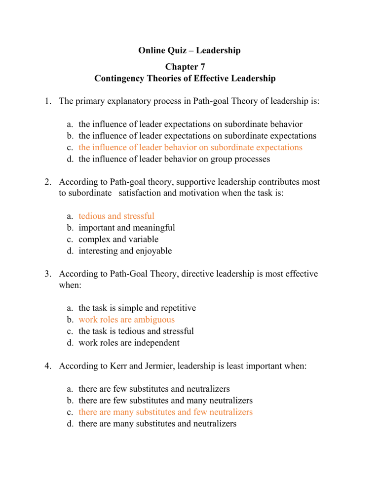 leadership quiz with case study