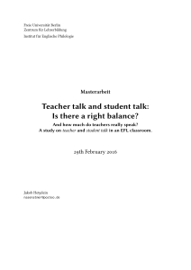 Teacher talk and student talk Is there a