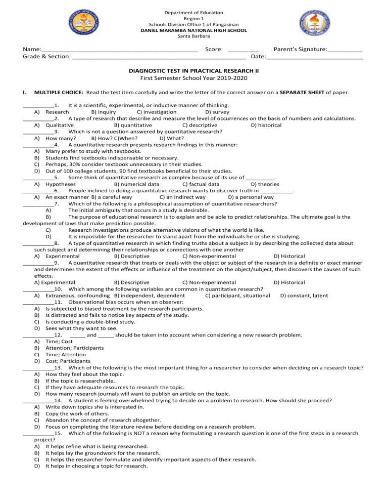 Diagnostic Test PR2