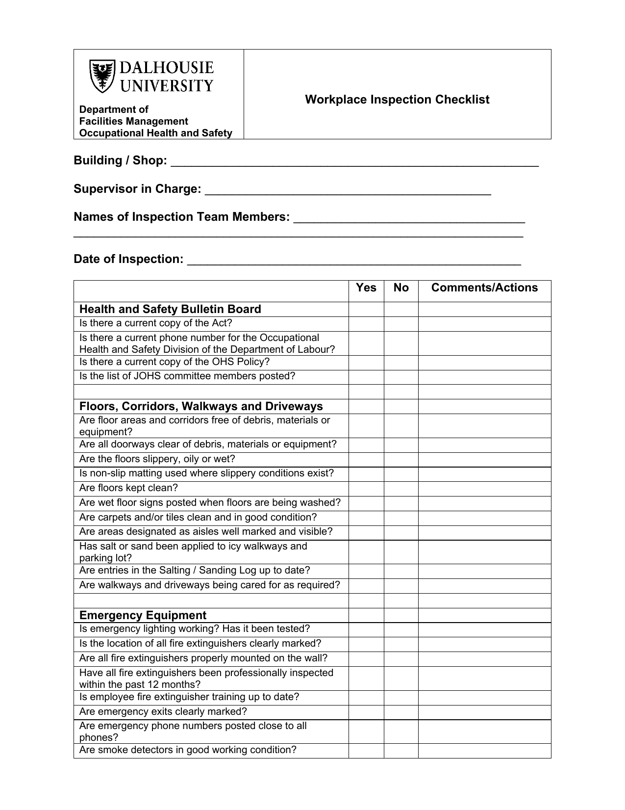 Workplace inspection checklist