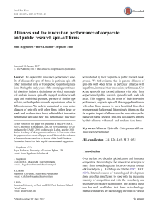 Hagedoorn et al (2017) Alliances and the innovation performance of corporate spin offs