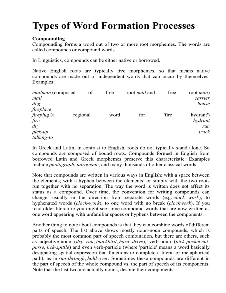 Types Of Word Formation Processes