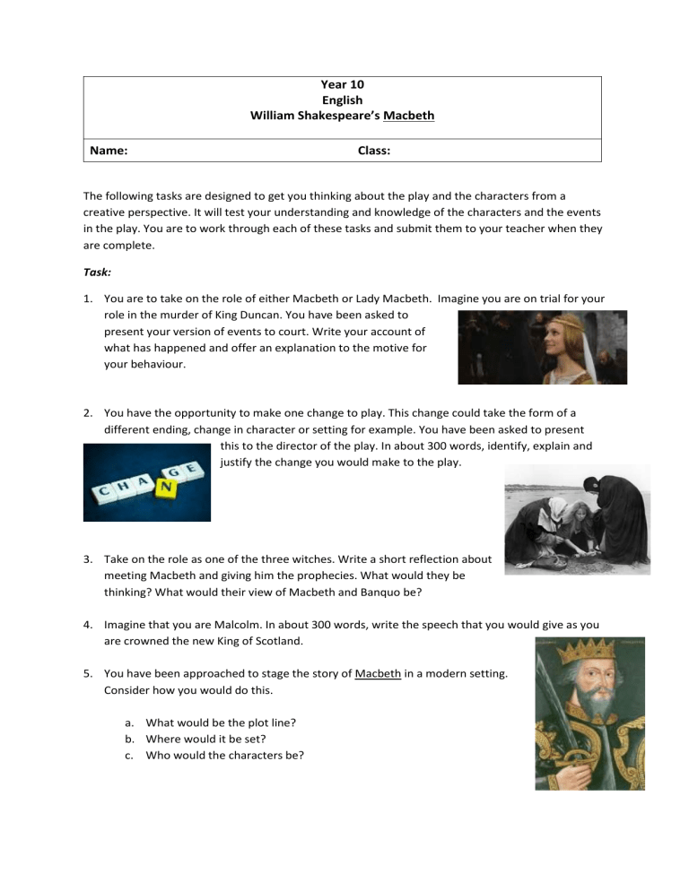 creative writing ideas for macbeth