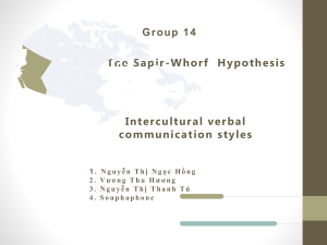 The Sapir – Whorf hypo & Intercultural verbal communication
