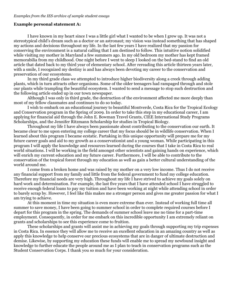 Scholarship Personal Sample