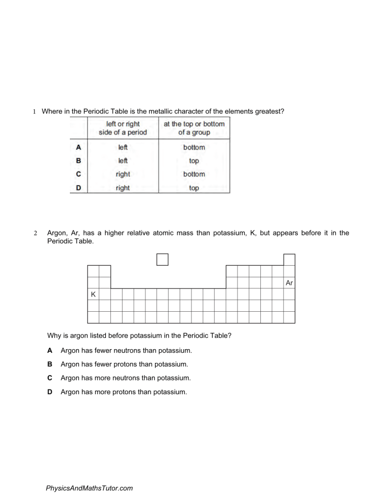 Periodic Trends Multiple Choice QP