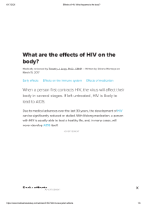 Effects of HIV  What happens to the body 