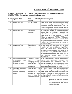 Delegation of powers to State Governments UT AdministrationsFRROsFROs in visa matters