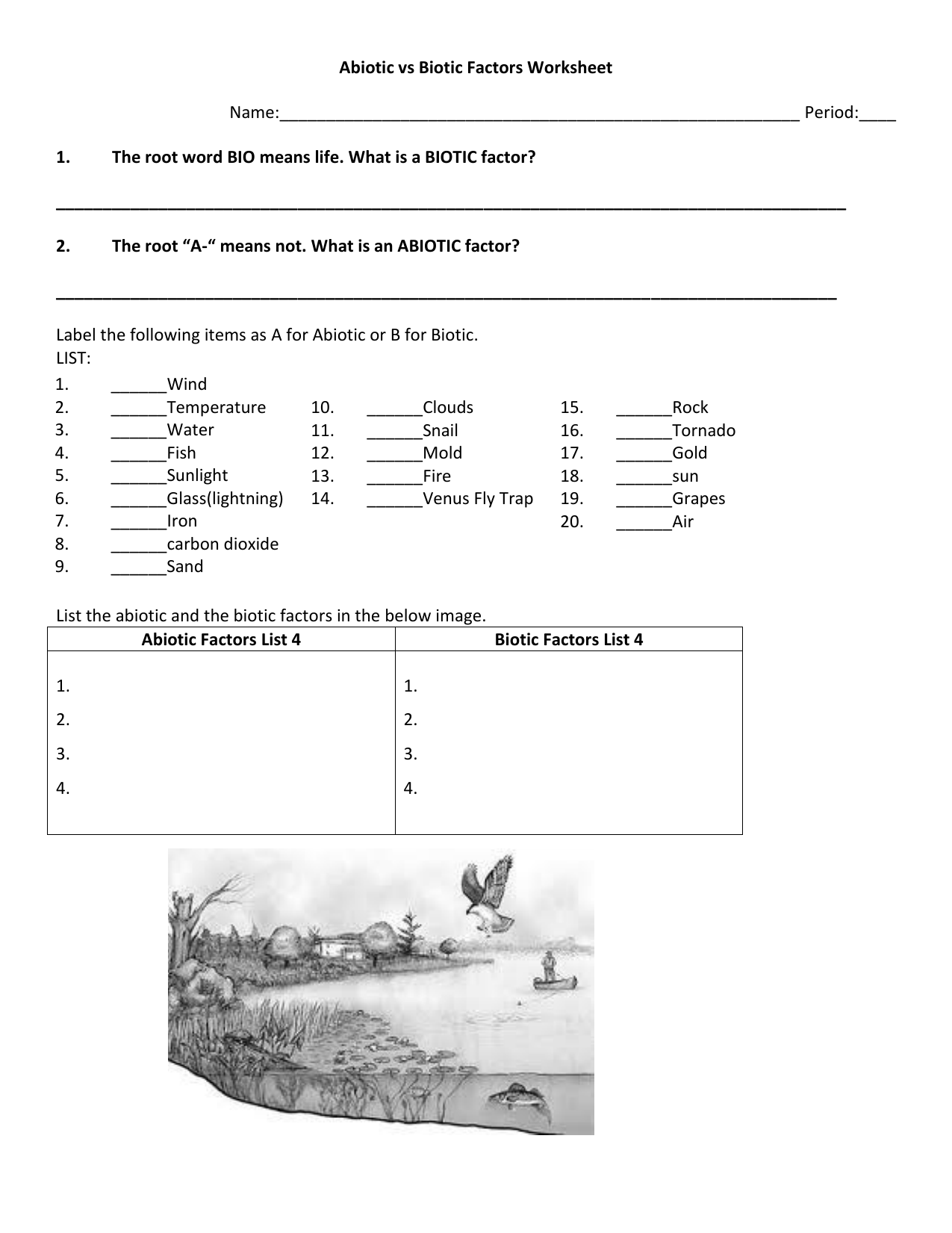 Biotic And Abiotic Factors Worksheet