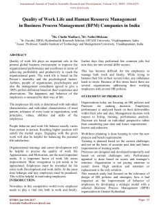 Quality of work life and Human resource Management in Business Process Management BPM Companies in India