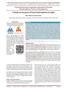 A Study on Scenario of Fast Food Industry in India