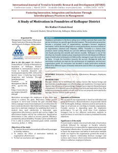 A Study of Motivation in Foundries of Kolhapur District