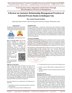 A Review on Customer Relationship Management Practices of Selected Private Banks in Kolhapur City