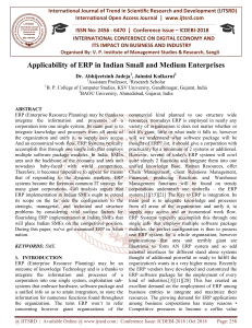 Applicability of ERP in Indian Small and Medium Enterprises