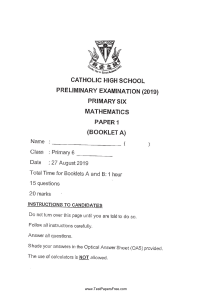 P6 Maths 2019 SA2 Catholic High