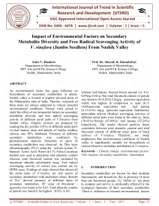 Impact of Environmental Factors on Secondary Metabolite Diversity and Free Radical Scavenging Activity of V .vinefera Jumbo Seedless From Nashik Valley