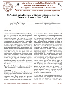 Co Variants and Adjustment of Disabled Children A Study in Elementary Schools in Uttar Pradesh