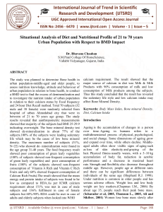 Situational Analysis of Diet and Nutritional Profile of 21 to 70 Years Urban Population with Respect to BMD Impact