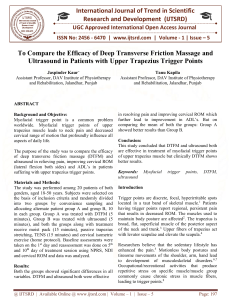 To Compare the Efficacy of Deep Transverse Friction Massage and Ultrasound in Patients with Upper Trapezius Trigger Points