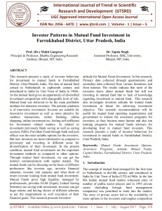 Investor Patterns in Mutual Fund Investment in Farrukhabad District, Uttar Pradesh, India