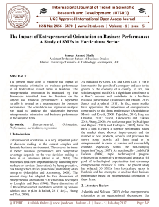 The Impact of Entrepreneurial Orientation on Business Performance A Study of SMEs in Horticulture Sector