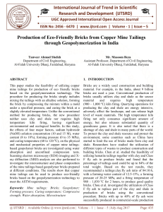 Production of Eco Friendly Bricks from Copper Mine Tailings through Geopolymerization in India
