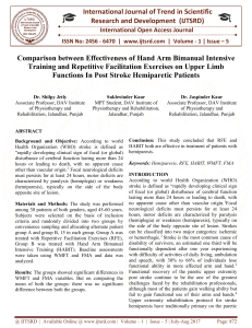 Comparison between Effectiveness of Hand Arm Bimanual Intensive Training and Repetitive Facilitation Exercises on Upper Limb Functions In Post Stroke Hemiparetic Patients