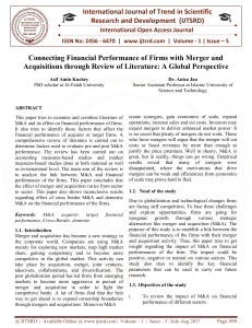 Connecting Financial Performance of Firms with Merger and Acquisitions through Review of Literature A Global Perspective