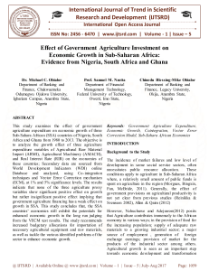 Effect of Government Agriculture Investment on Economic Growth in Sub Saharan Africa Evidence from Nigeria, South Africa and Ghana