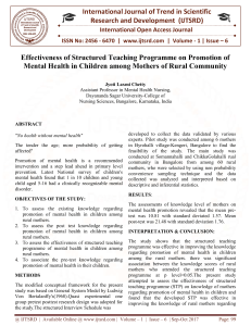 Effectiveness of Structured Teaching Programme on Promotion of Mental Health in Children among Mothers of Rural Community