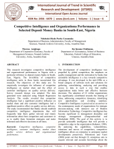 Competitive Intelligence and Organizationa Performance in Selected Deposit Money Banks in South East, Nigeria