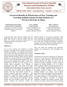 Perceived Benefits and Effectiveness of Peer Teaching and Learning methods among Nursing Students at a Private University in Oman