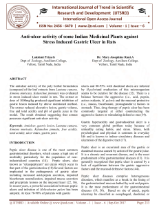 Anti ulcer activity of some Indian Medicinal Plants against Stress Induced Gastric Ulcer in Rats
