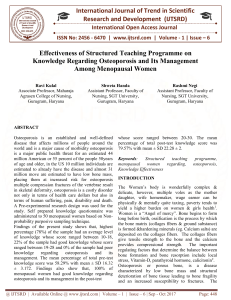 Effectiveness of Structured Teaching Programme on Knowledge Regarding Osteoporosis and its management among Menopausal Women