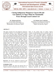 Closing Indigenous Manpower Gap in Oil and Gas Industry in Niger Delta for Sustainable Peace through Local Content Act