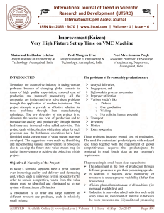 Improvement Kaizen Very High Fixture Set up Time on VMC Machine