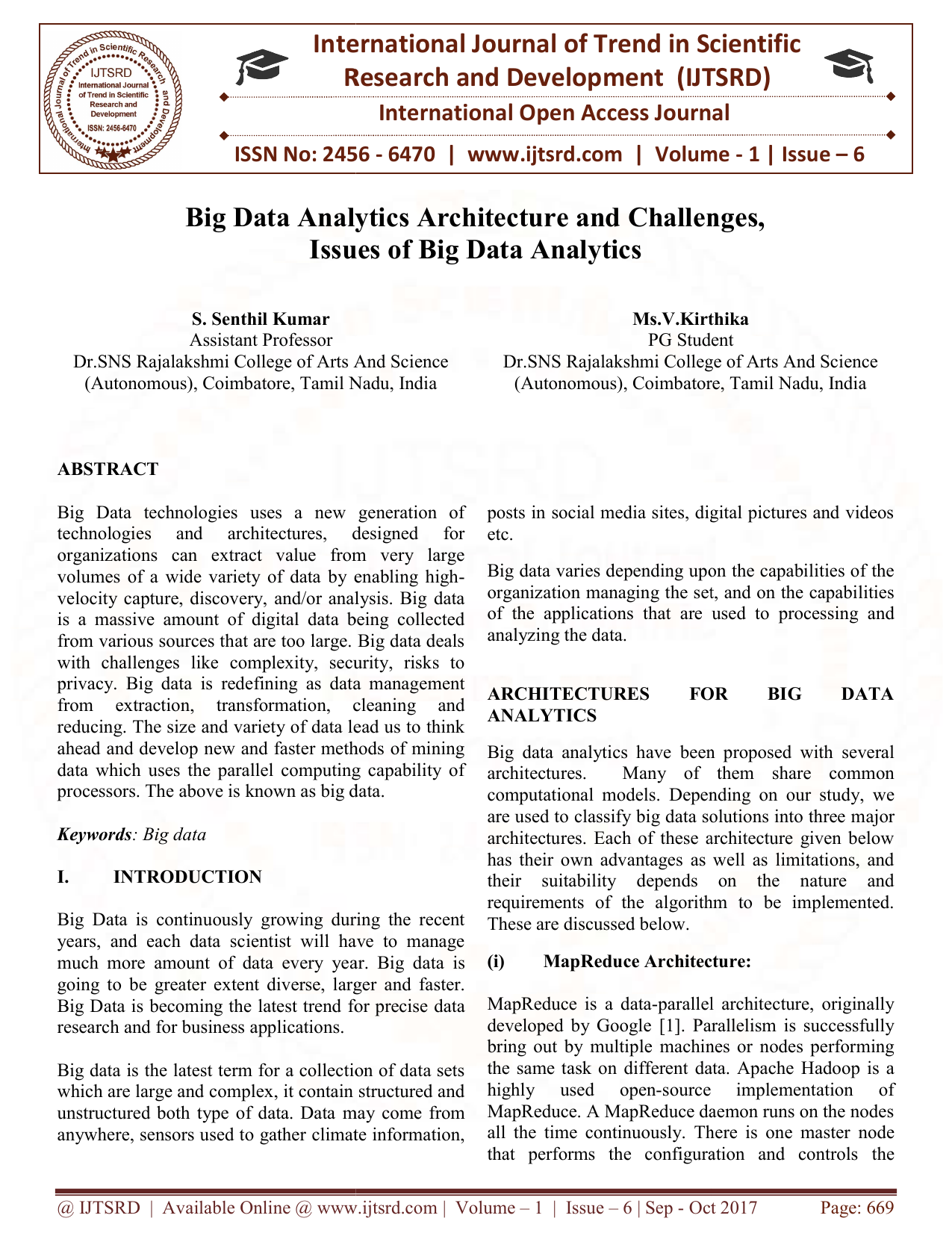 Big Data Analytics Architecture and Challenges, Issues of ...