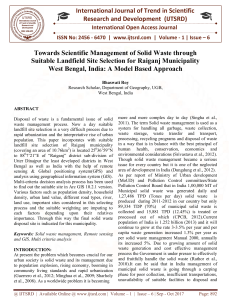 Towards Scientific Management of Solid Waste through Suitable Landfield Site Selection for Raiganj Municipality West Bengal, India A Model Based Approach