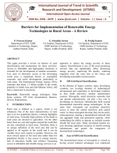 Barriers for Implementation of Renewable Energy Technologies in Rural Areas a Review