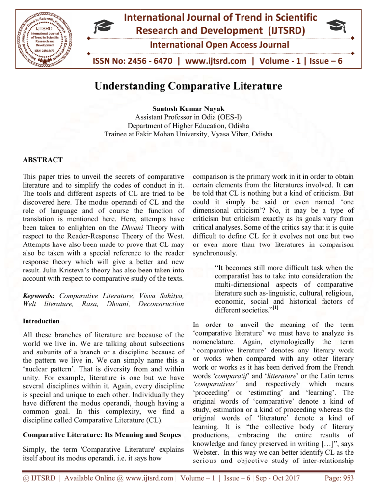 Understanding Comparative Literature