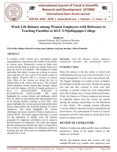 Work Life Balance among Women Employees with Reference to Teaching Faculties at KLE S.Nijalingappa College