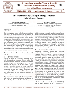 The Required Policy Change in Energy Sector for India's Energy Security