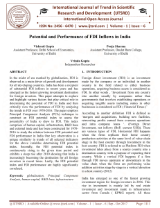 Potential and Performance of FDI Inflows In India