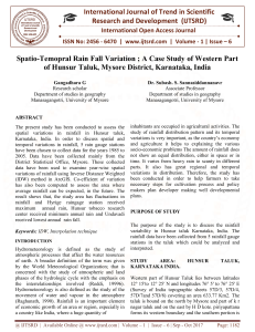 Spatio Temopral Rain Fall Variation A Case Study of Western Part of Hunsur Taluk, Mysore District, Karnataka, India
