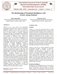 The Relationship of Emotional Intelligence with Anxiety among Students