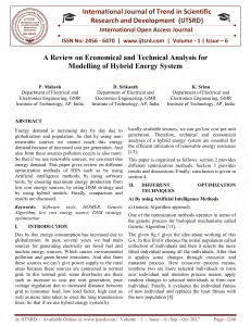 A Review on Economical and Technical Analysis for Modelling of Hybrid Energy System