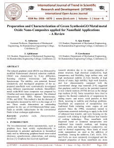 Preparation and Characterization of Green Synthesis GO Metal metal Oxide Nano composites Applied for Nano Fluid Applications A Review