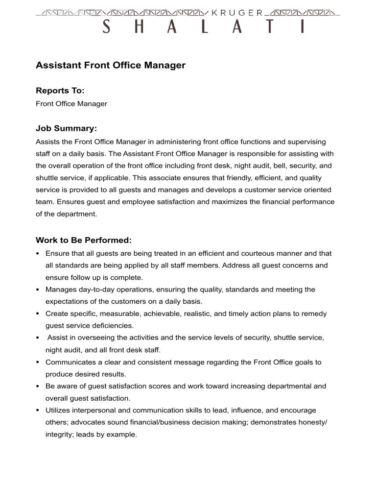 Front Office Manager Description